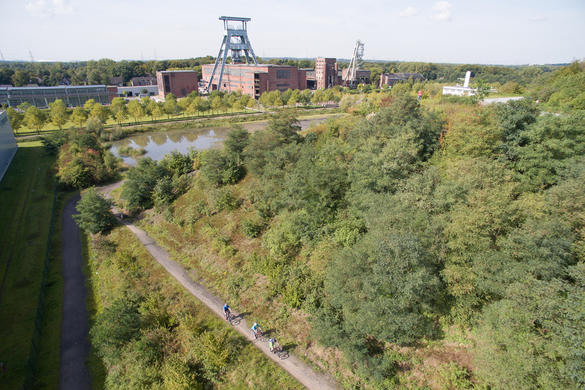 Das Foto zeigt den Cross-Country-Trail auf der Halde Hoheward