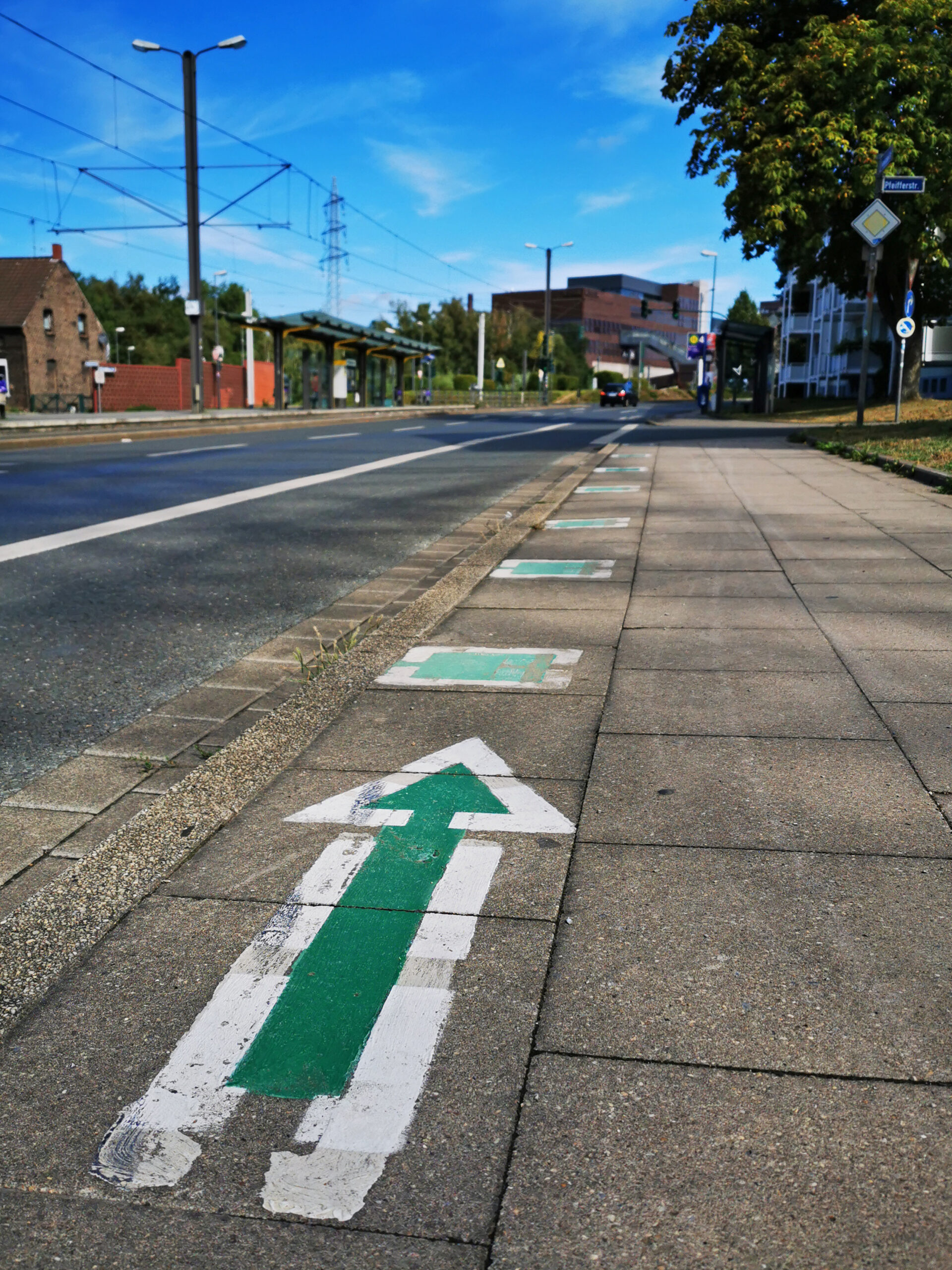 Das Bild zeigt eine Bodenmarkierung der Natur Route