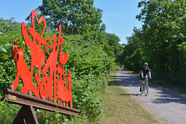 Das Foto zeigt einen Radfahrer auf der Wolfsbahntrasse in Duisburg