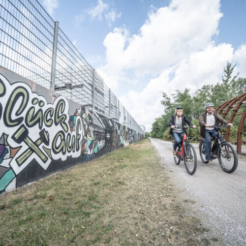 Das Foto zeigt Radfahrende beim Bahntrassenradeln auf der König-Ludwig-Trasse in Recklinghausen